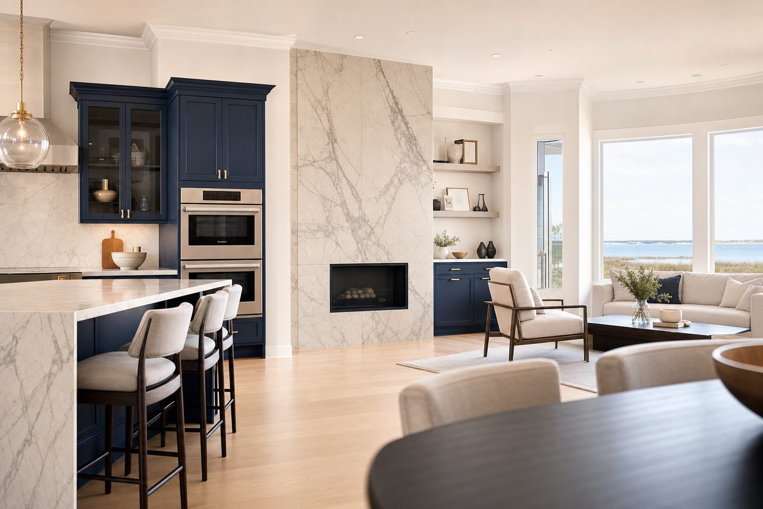 Newly finished coastal home interior after post-construction cleaning